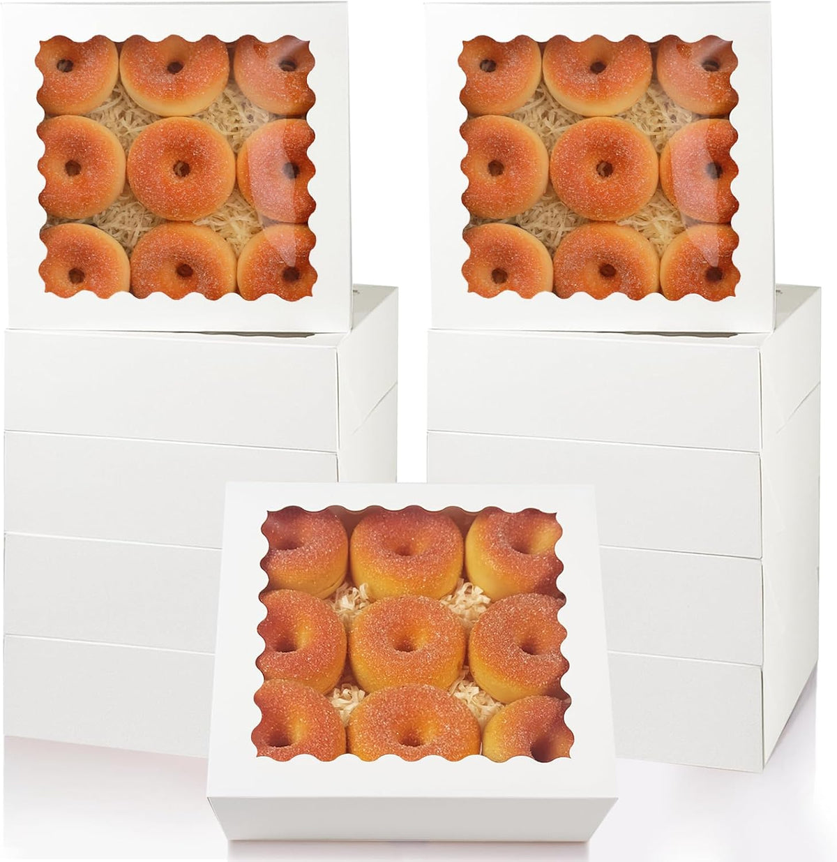 qiqee 10x10x2.5 Inch White Pie Boxes with Window 12Packs Cookie Donut Bakery Box (Auto-pop Up)