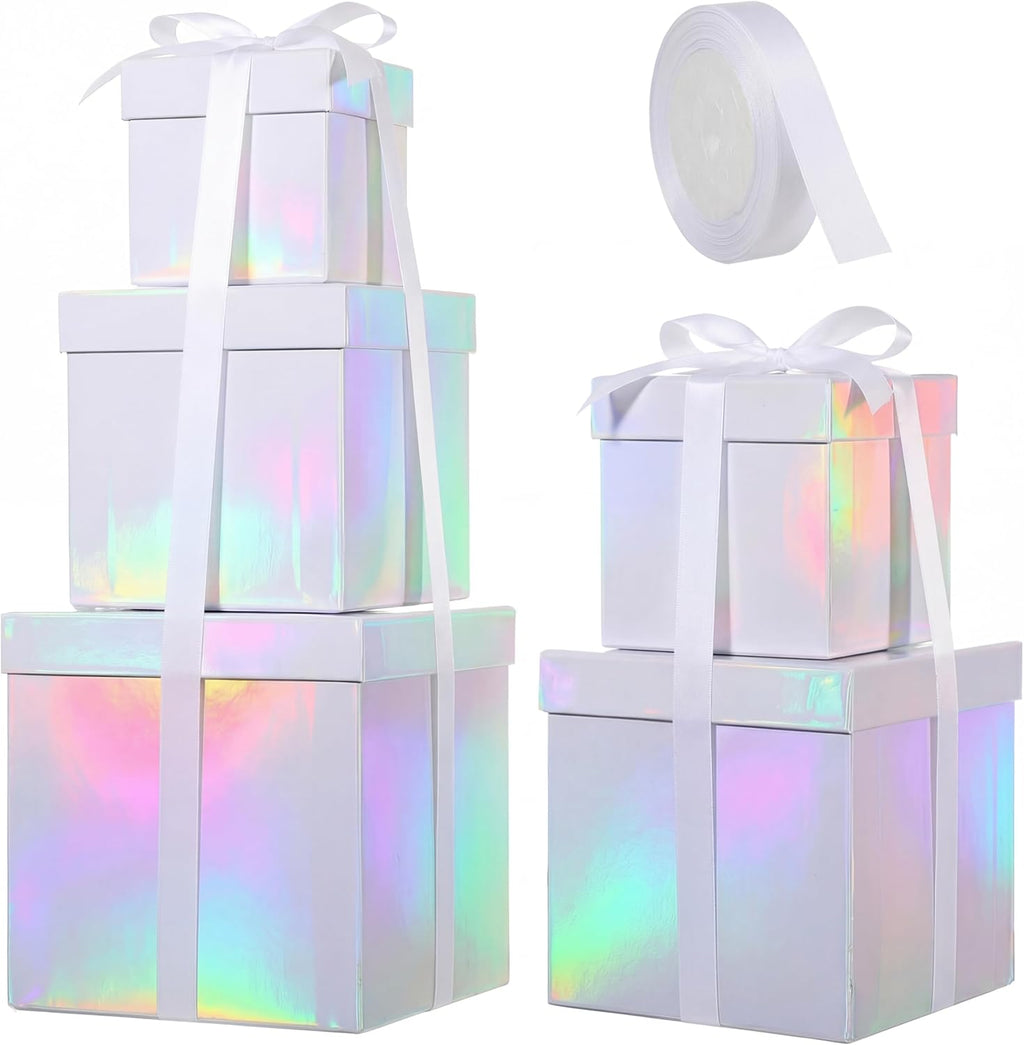 Cholemy 5 Pcs Square Nesting Boxes with Lid Assorted Sizes,Iridescent