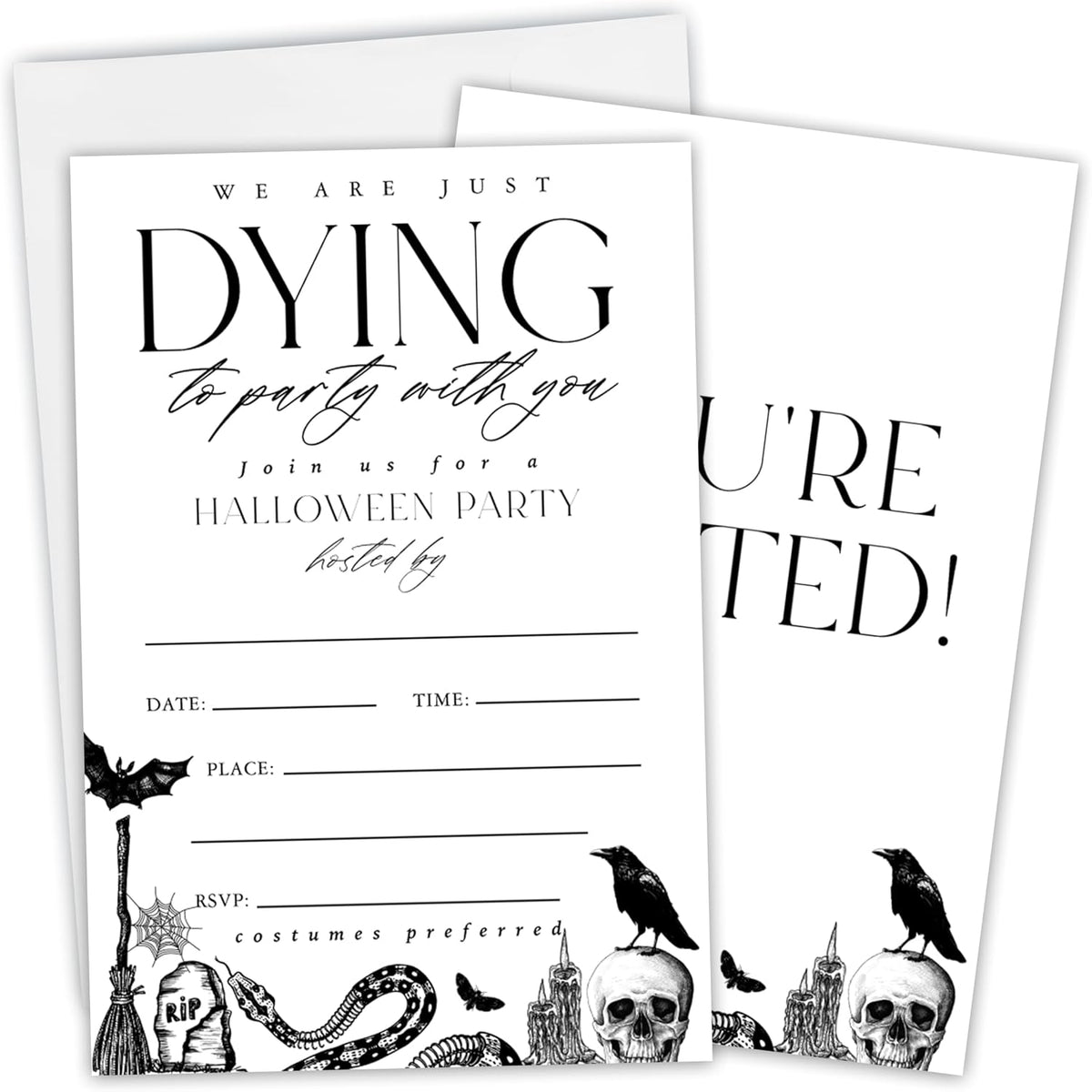 Halloween Party Invitations With Envelopes - We Are Just Dying - Minimalism Double-Sided Fill In Style Invitation Cards,Halloween Party Favor & Decorations(Pack Of 20) - A04
