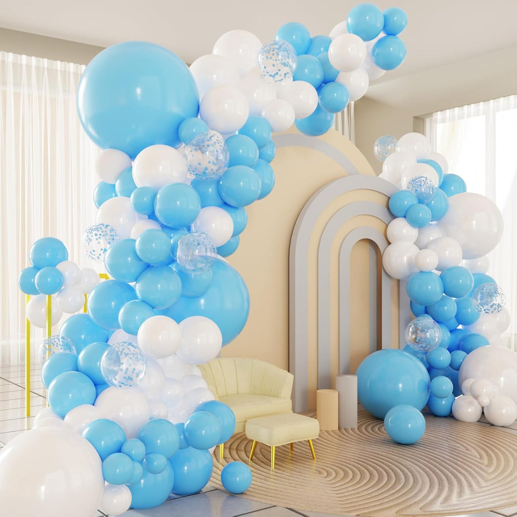 Blue White Balloons Arch Kit, 124pcs Blue and White Confetti Balloons