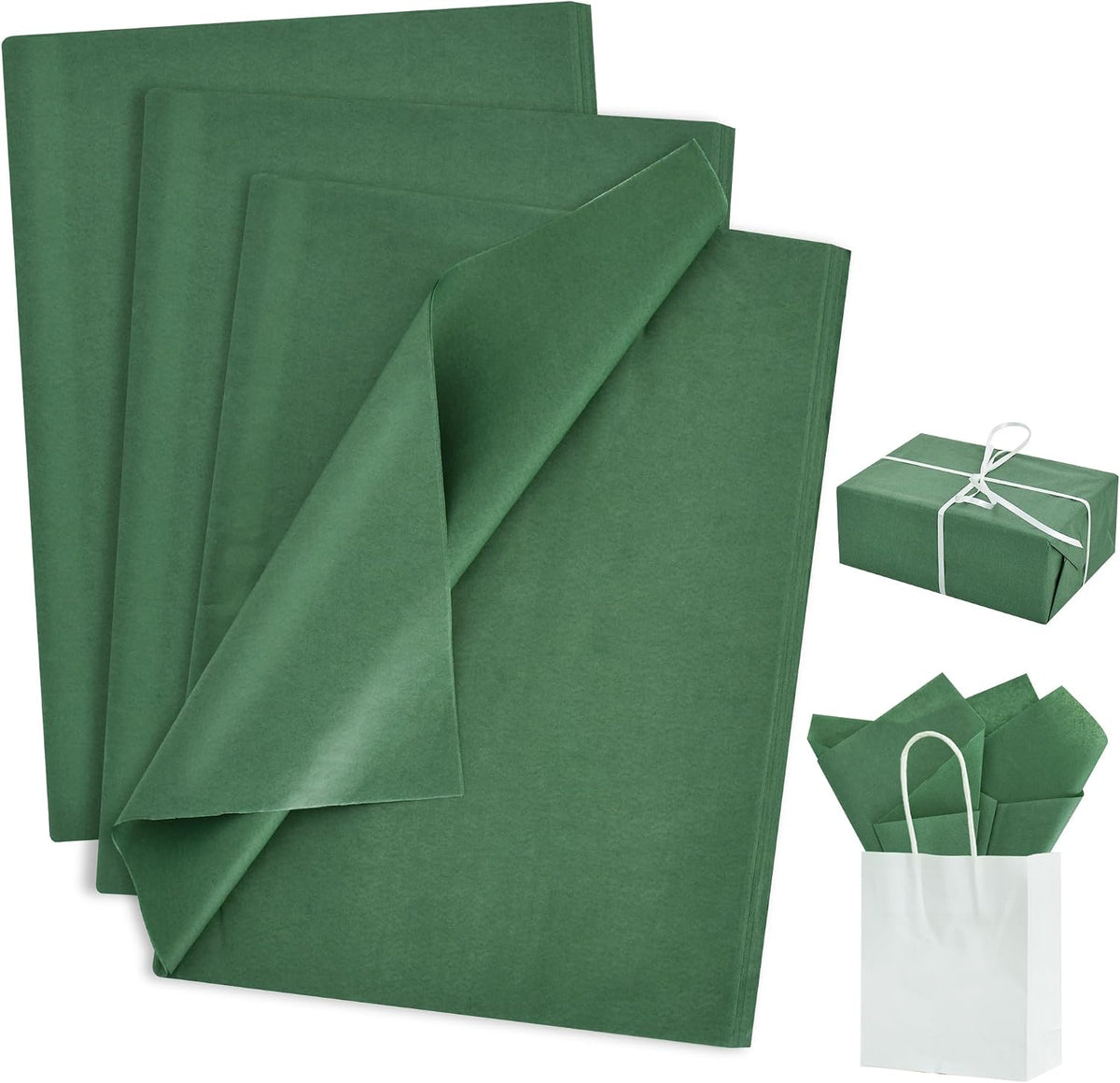 BEISHIDA 100 Sheets Forest Green Tissue Paper Bulk, Wrapping Tissue Paper for Gift Bags, 14 x 20 Inch Gift Wrap for Birthday Wedding Graduation DIY Crafts Holiday Flowers