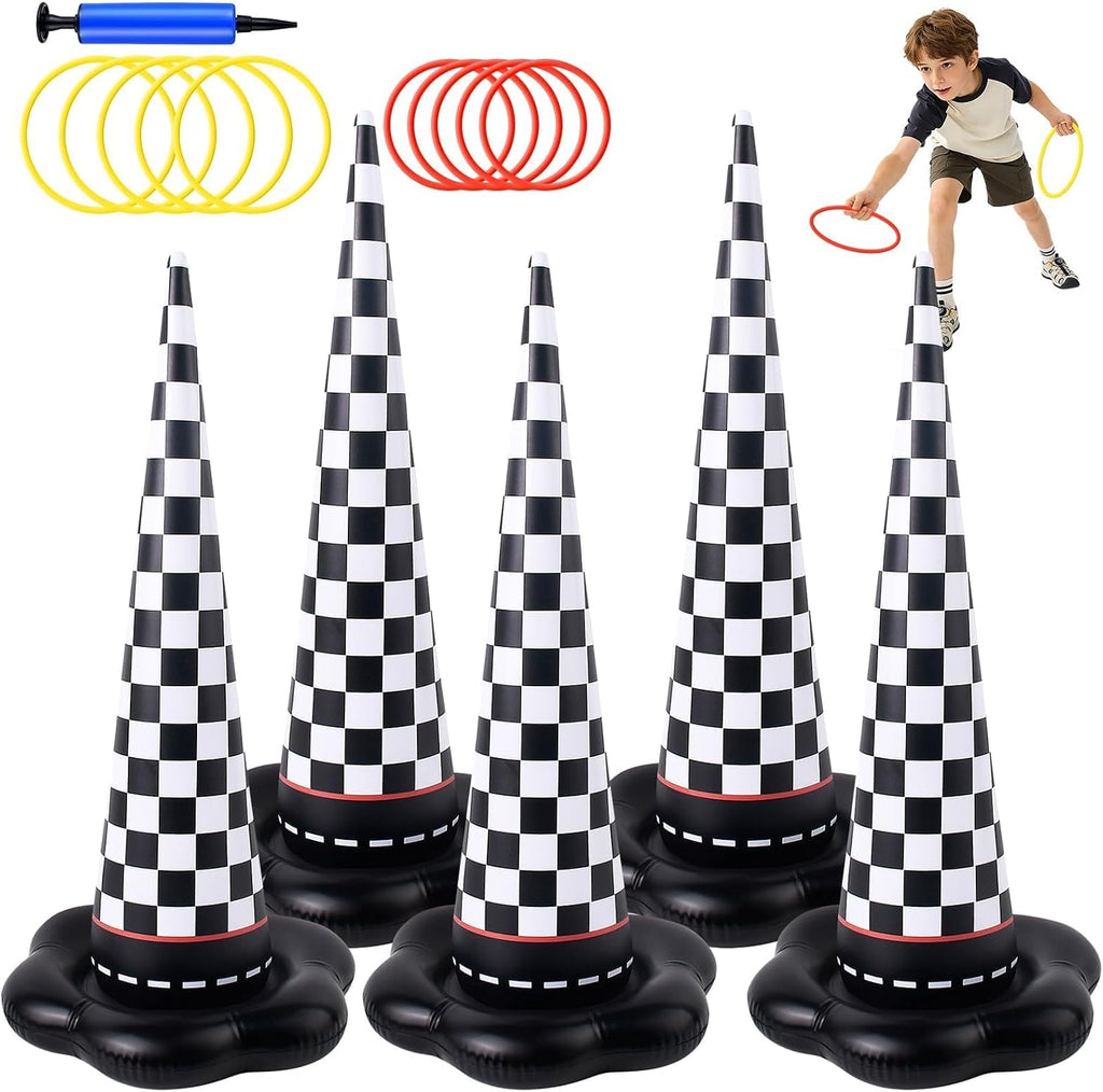5 Pack Inflatable Race Car Ring Toss Game, Birthday Party Games for Kids