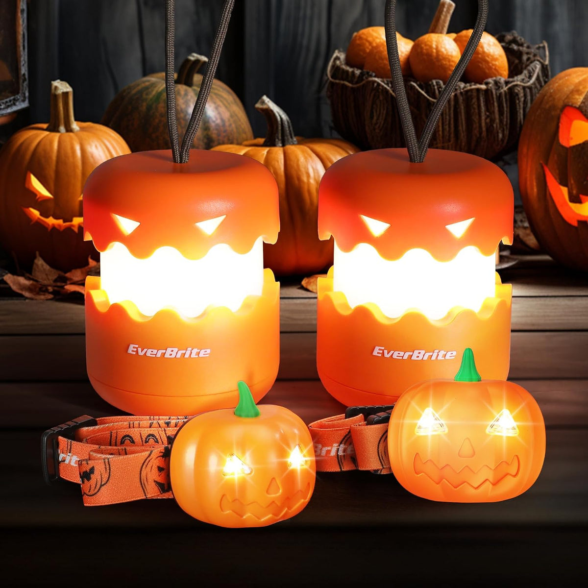 EverBrite Halloween Pumpkin Lantern and Headlamp Set (2 Pack of Each)