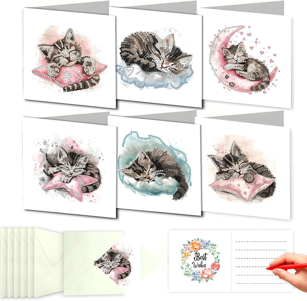 DDGYP 6 Pack Diamond Painting Greeting Cards,Craft Cards for Cat Lovers
