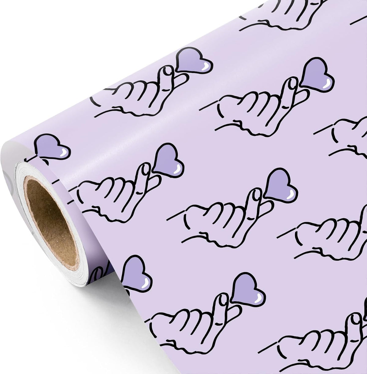 WRAPAHOLIC Valentines Day Wrapping Paper Roll - Mini Roll - 17 Inch x 16.5 Feet - Purple Finger Heart Wrapping Paper for Valentine's Day, Anniversary, Wedding