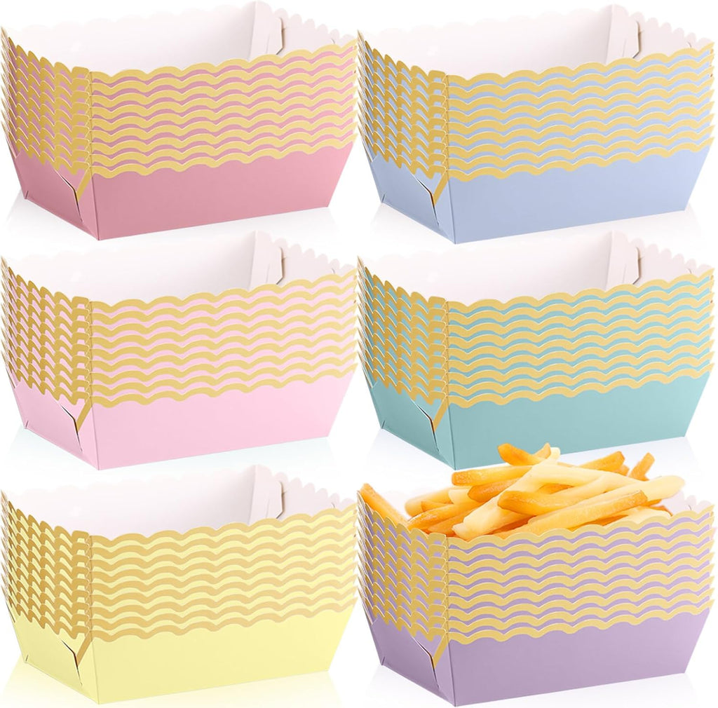 Blushtier 60 Pcs Pastel Color Paper Food Boat Trays Gold Edge