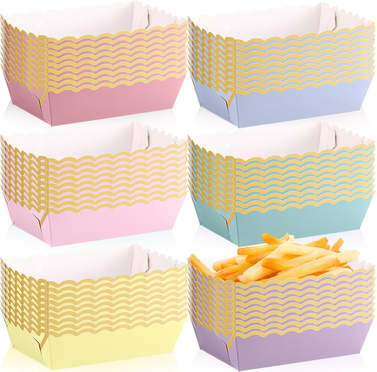 Blushtier 60 Pcs Pastel Color Paper Food Boat Trays Gold Edge