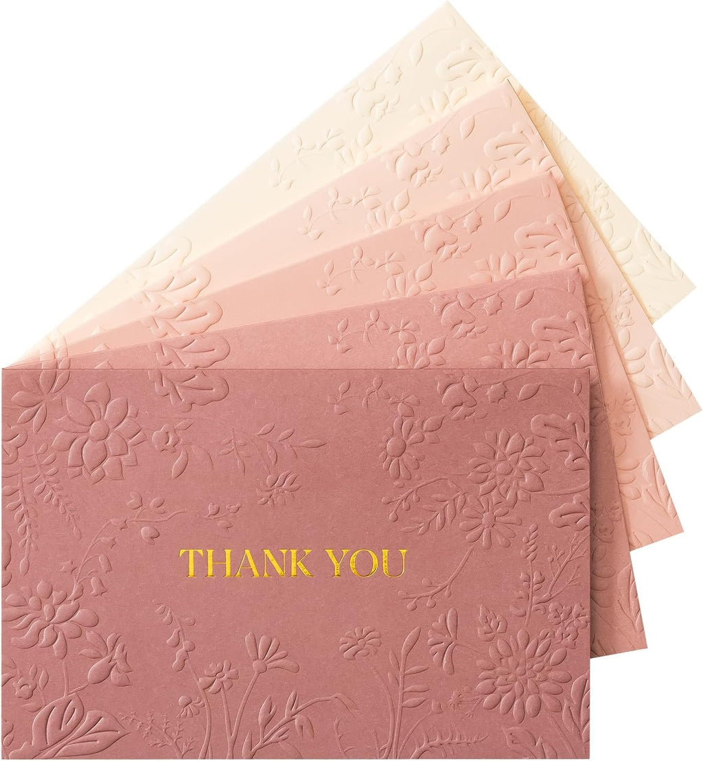 Crisky Pink Wedding Thank You Cards with Envelopes(Dusty Rose),50 Pack Embossed Floral Thank You Cards for Bridal Shower, Baby Shower, Small Business, Graduation Party Favors Decorations