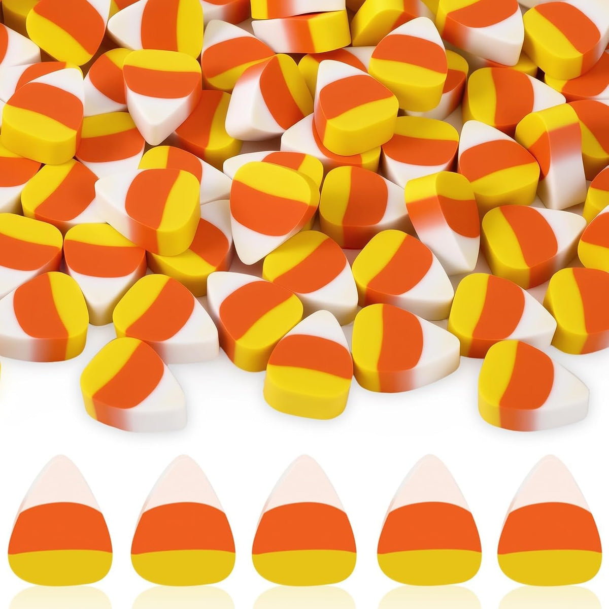 JUNEBRUSHS 150 Pcs Halloween Mini Erasers, Fake Candy Corn Erasers Bulk