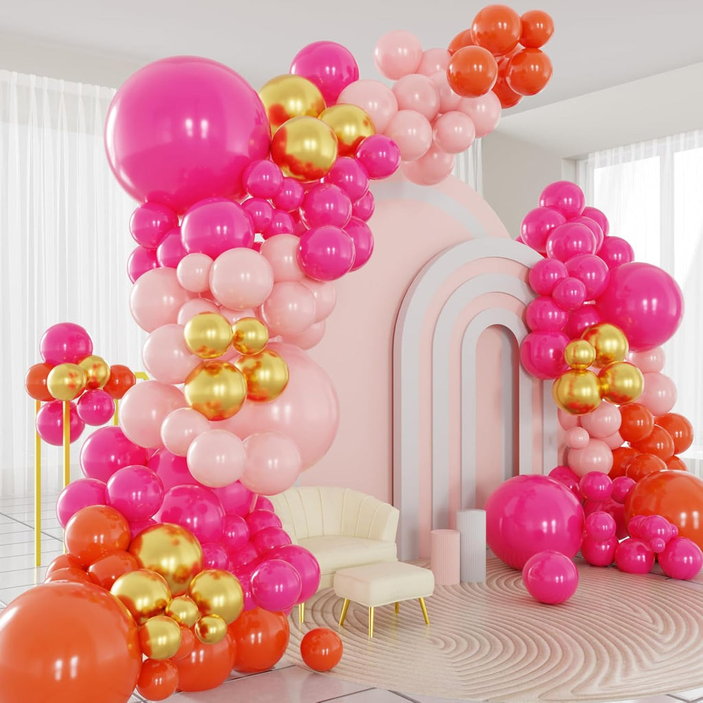 Pink and Orange Balloons Arch Kit 124pcs different sizes