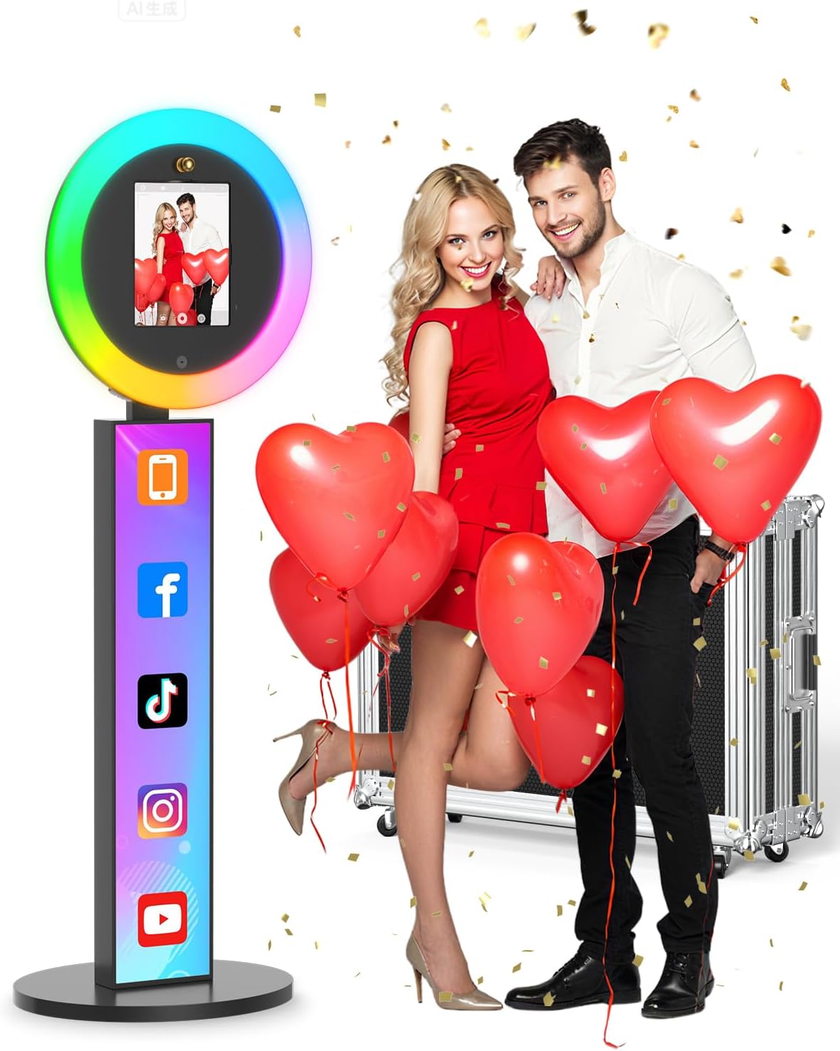 2026 New Year Photo Booth Inflatable Frame Kit, 30Pcs Fluorescent Color New Years Photo Booth Props with Inflatable Picture Frame for New Year Eve Party Selfie Props Supplies