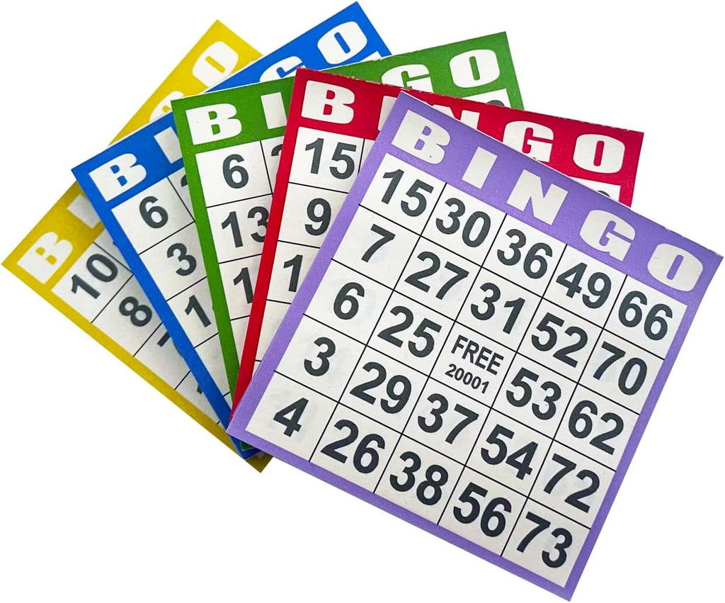 JUNWRROW Bingo Paper Game Cards - 500 Sheets (100 Books of 5 Colors) - 4"x4" Disposable Cards- Ideal for Seniors, Family Game Night, Large Groups,Classroom Activities