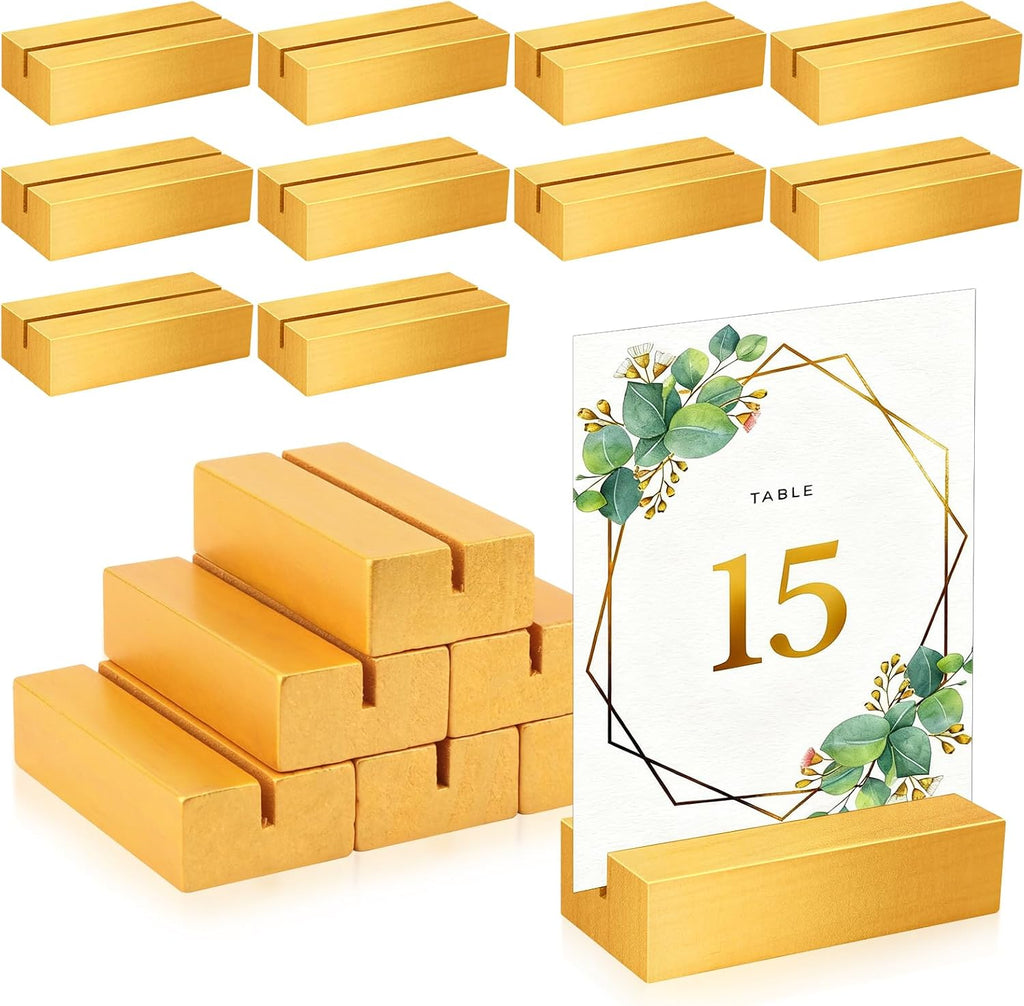 15 Pieces Gold Wood Table Number Stands Wood Place Card Holders Picture Holder Acrylic Sign Holders for Ceremony Birthday Party Home Decoration