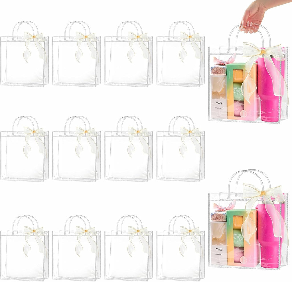 Ohuimrt 30 Pack 11" x 3.94" x 11" Clear Plastic Gift Bags with Handles