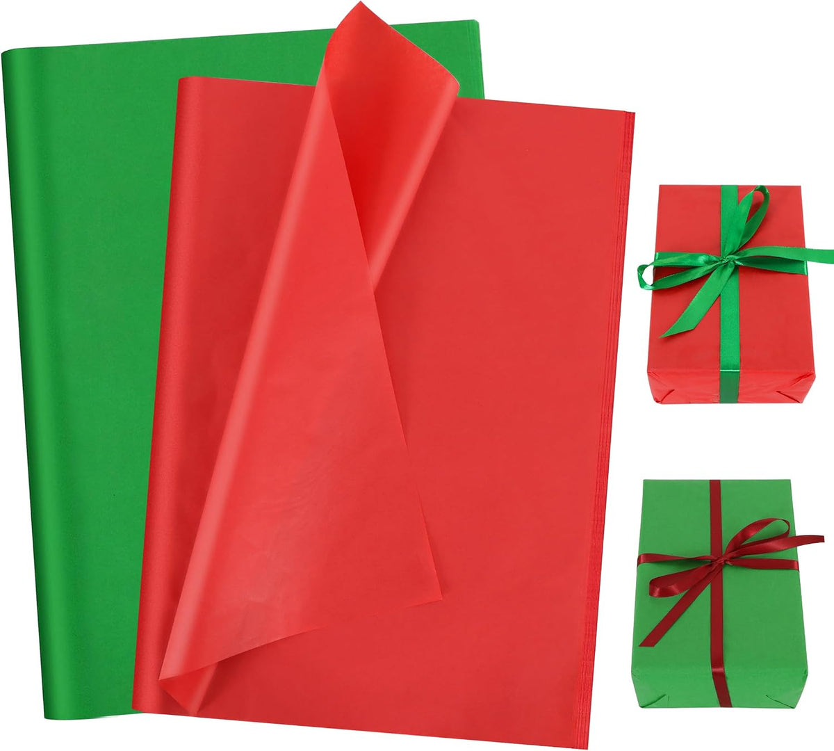 BEISHIDA 100 Sheets Red Green Tissue Paper Bulk, Wrapping Tissue Paper for Gift Bags, 14 x 20 Inch Gift Wrap for Christmas Birthday Wedding Graduation DIY Crafts Holiday Flowers