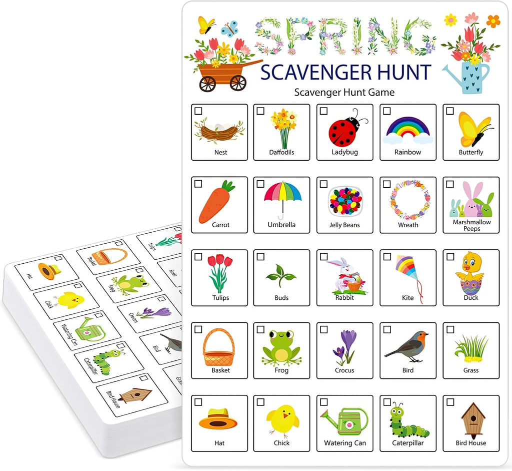 Hoolerry 30 Pcs Scavenger Hunt Cards for Kids Activities,Spring