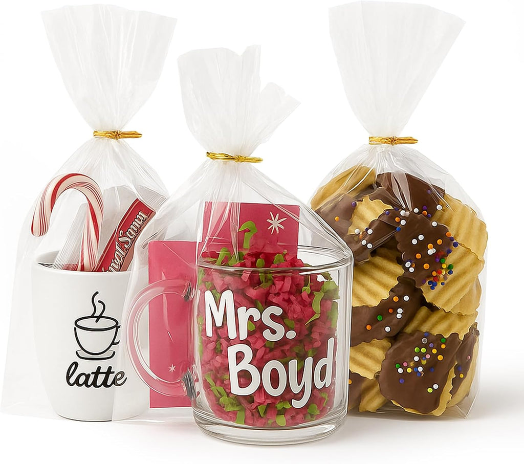 WIKDAY Cellophane Bags 100 PCS 8x11 Inches Clear Gift Treat Gags with Ties