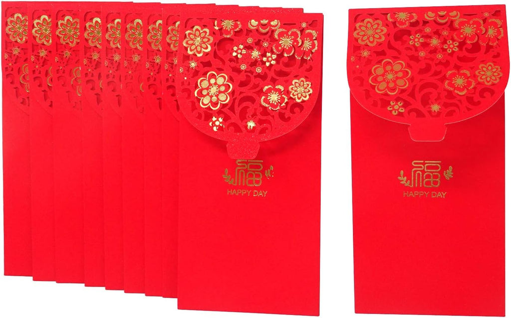 "Honbay 10PCS Chinese Red Envelopes Lucky HongBao Money Pockets, 17.7x8.5cm/6.97x3.35inch - Congratulations and Prosperity (Blessing)"