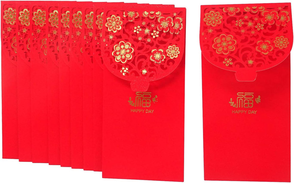 "Honbay 10PCS Chinese Red Envelopes Lucky HongBao Money Pockets, 17.7x8.5cm/6.97x3.35inch - Congratulations and Prosperity (Blessing)"