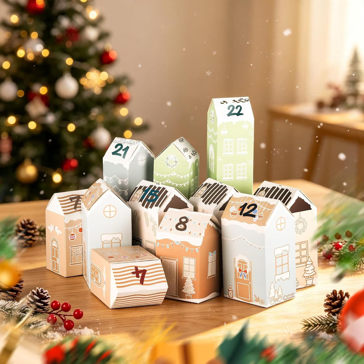 DIY Empty Advent Calendar, 24 Cardboard Treasure Boxes with 1-24 Number Stickers Christmas Countdown Calendar for Xmas Holiday Decor