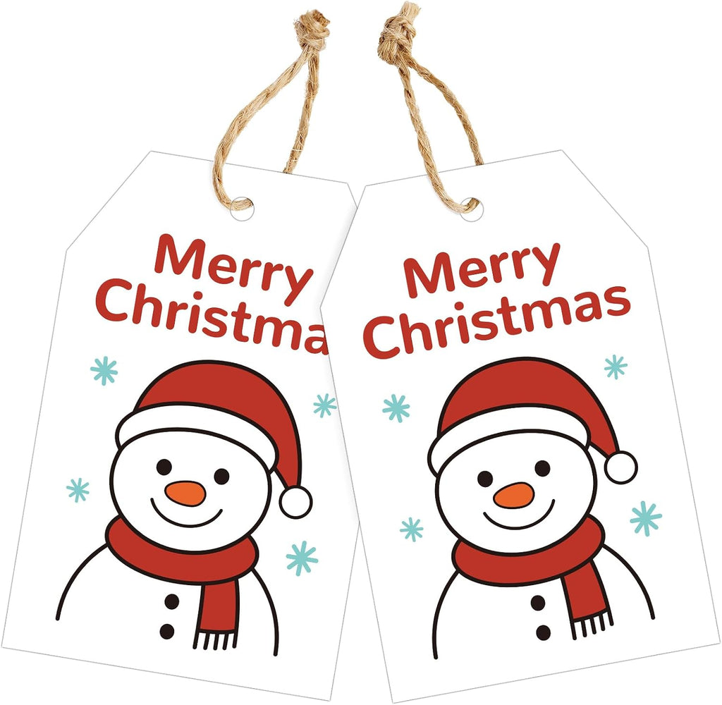 joycraft 50Pcs Merry Christmas Tags with String, Snowman Gift Tags