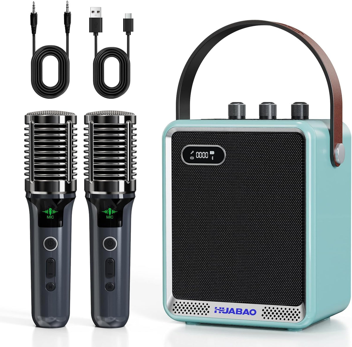 Karaoke Machine with 2 Wireless Microphones, Portable Mini Speaker