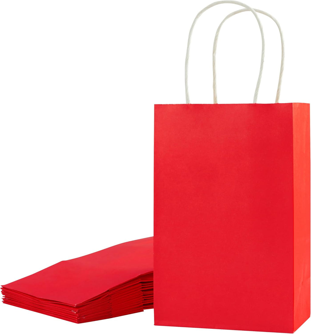 SUNCOLOR 24-Pack Red Gift Bags with Handles, 8" Kraft Paper Goodie Bags for Christmas, Valentine's Day, Birthday Party Favors