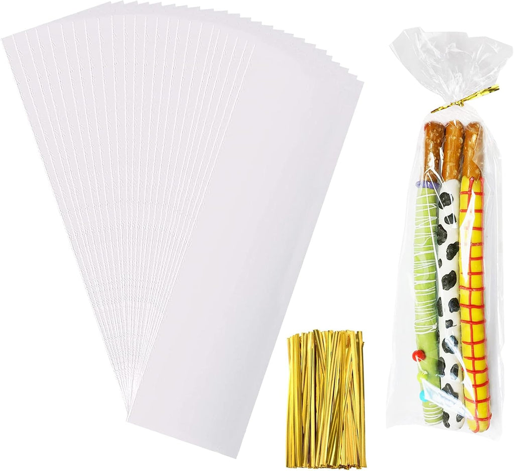 Yotelab Pretzel Rod Bags, 3x11 In Cellophane Treat Bags With Ties, 100Pcs