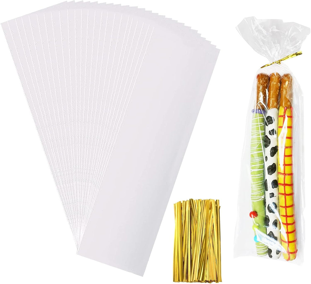 Yotelab Pretzel Rod Bags, 3x11 In Cellophane Treat Bags With Ties, 100Pcs