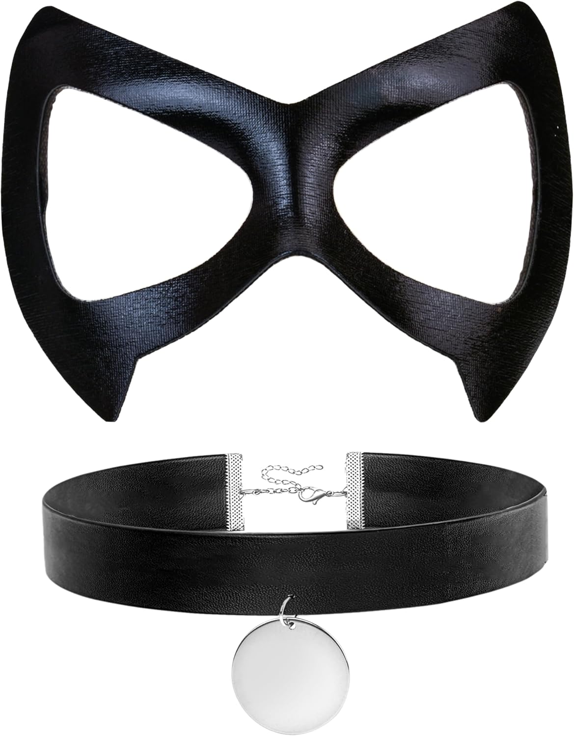 Merroyal Black Cat Eye Half Mask with Choker Set, Halloween Masquerade Costume Accessories, Party Cosplay Dress Up
