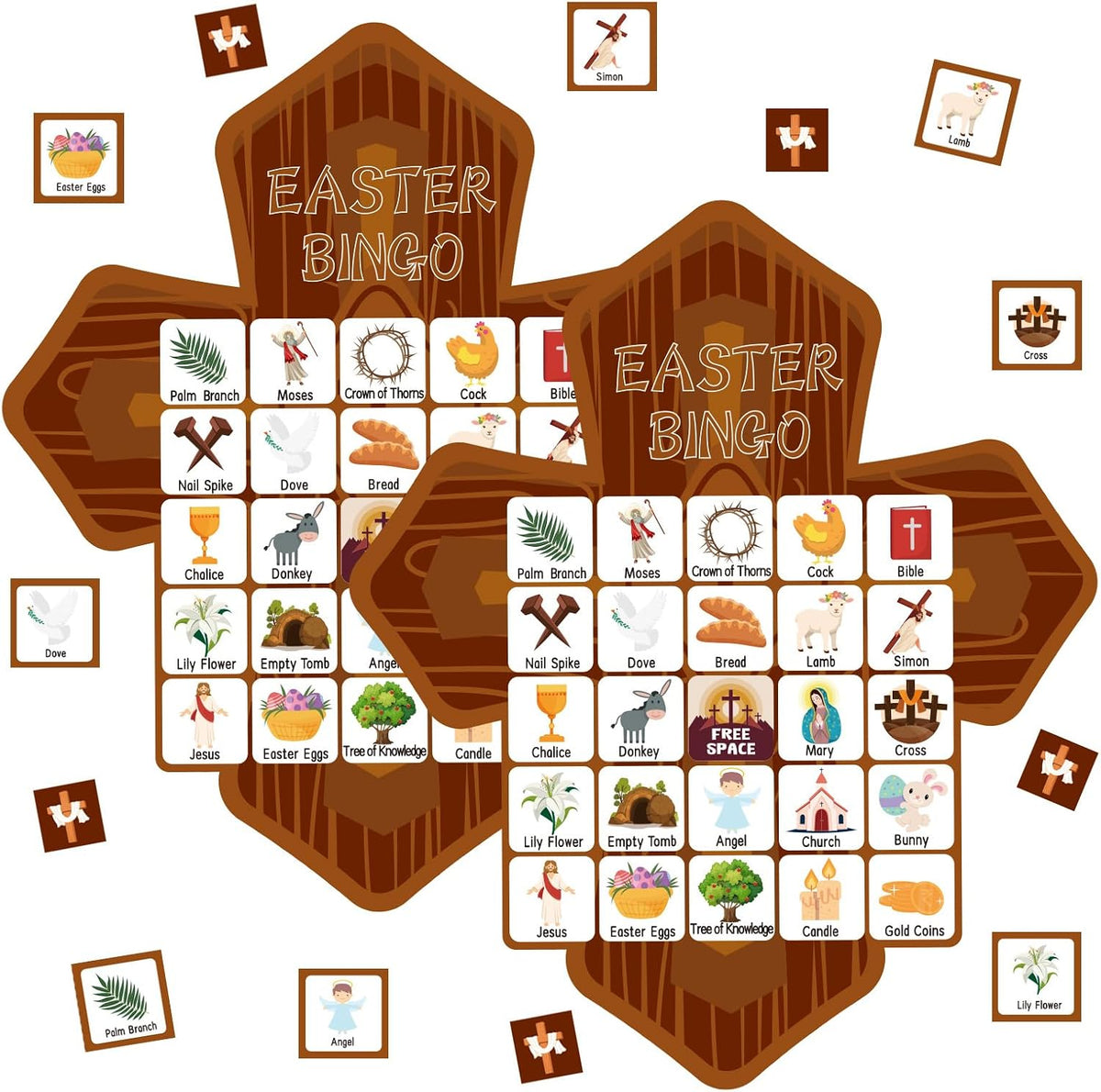 YQUQWN Easter Bingo Game Religious Bingo Cards 24 Players Easter Party Supplies Cross Shaped School Classroom Activities Party Games Favors