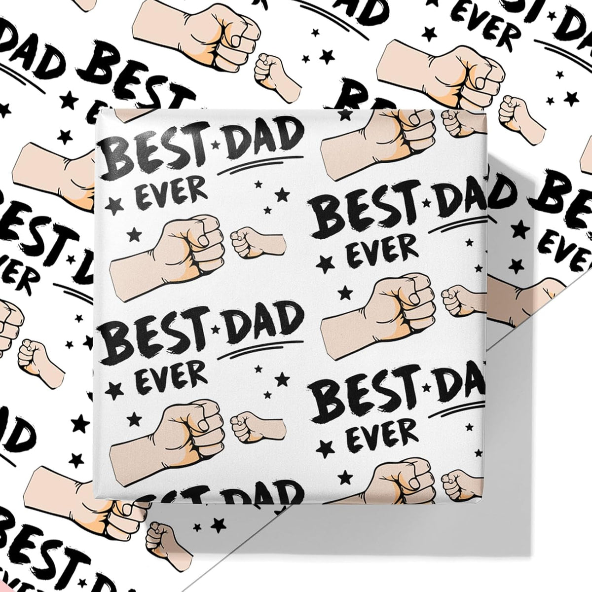 Cuitpan Father's Day Wrapping Paper - 4 Jumbo Sheets, 28x40 Inches, Best Dad Ever Fist Bump & Star Design, for Father's Day, Birthday & Dad Gifts