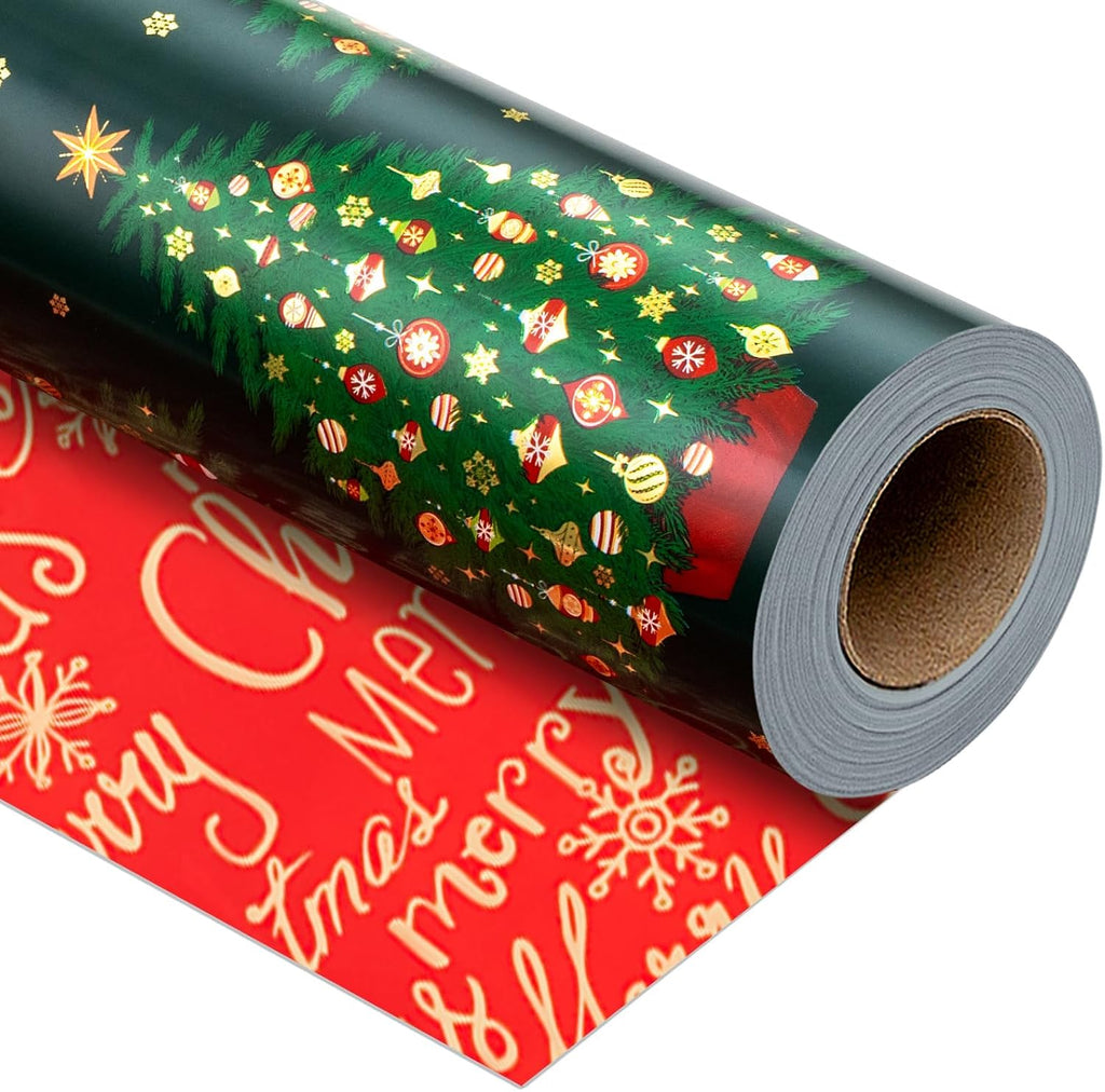 Yarcony Reversible Christmas Wrapping Paper Jumbo Roll,Green Wrapping Paper