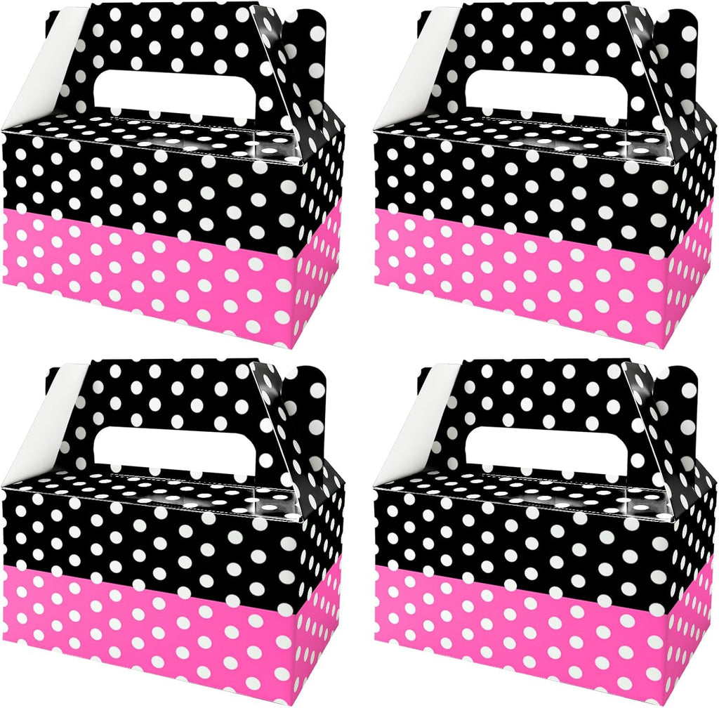 12 Pcs Cartoon Mouse Party Favor Boxes, Pink Black Polka Dot Treat Boxes