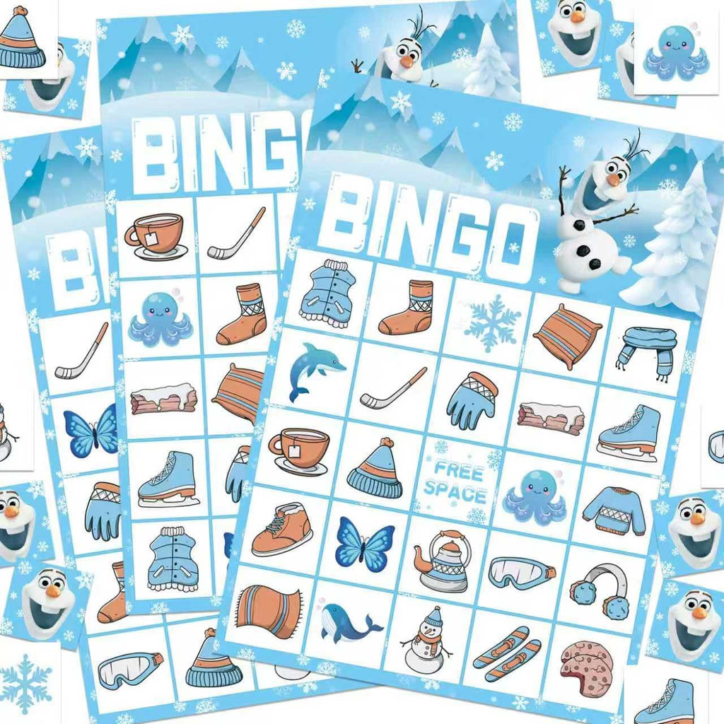 Snowman Christmas Bingo Game for 24 Players & Teams - Large Group Family Holiday Party Game, Kids Activities, Crafts, Party Favors and Gift