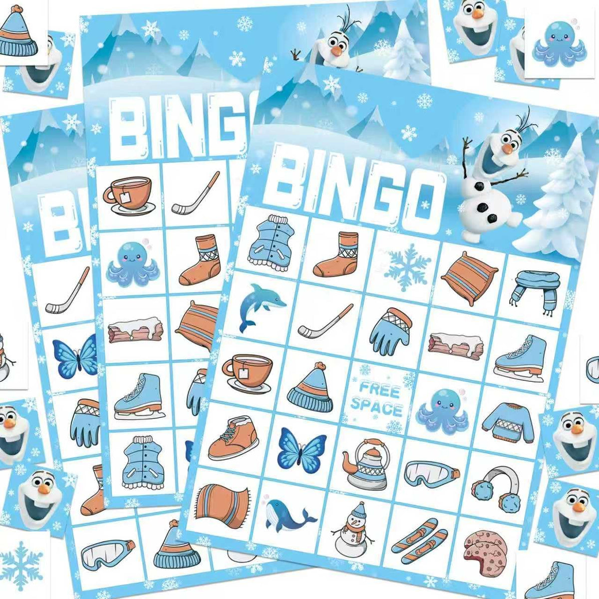Snowman Christmas Bingo Game for 24 Players & Teams - Large Group Family Holiday Party Game, Kids Activities, Crafts, Party Favors and Gift