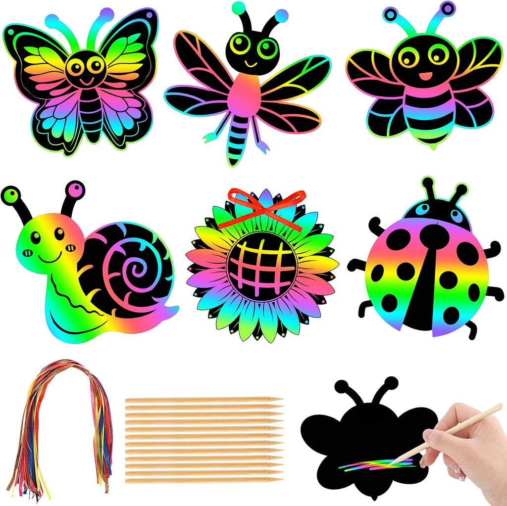 JULMELON 36 Pcs Spring Bugs Scratch Cards for DIY Spring Crafts
