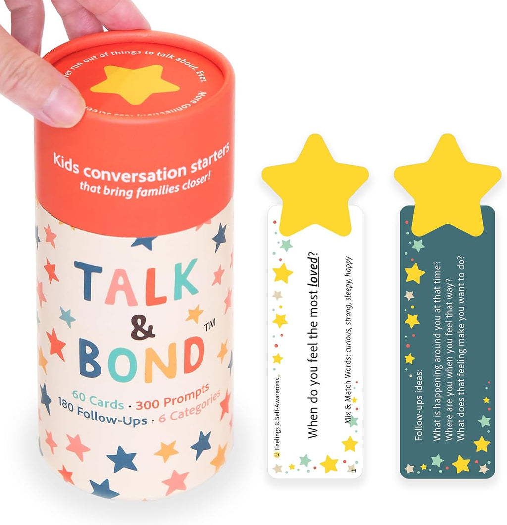 TALK & BOND Family Conversation Starter for Kids Ages 3–6 | 300 Questions + 180 Follow-Ups | Screen-Free Social Emotional Learning (SEL) Game for Family Dinner, Bedtime & Travel