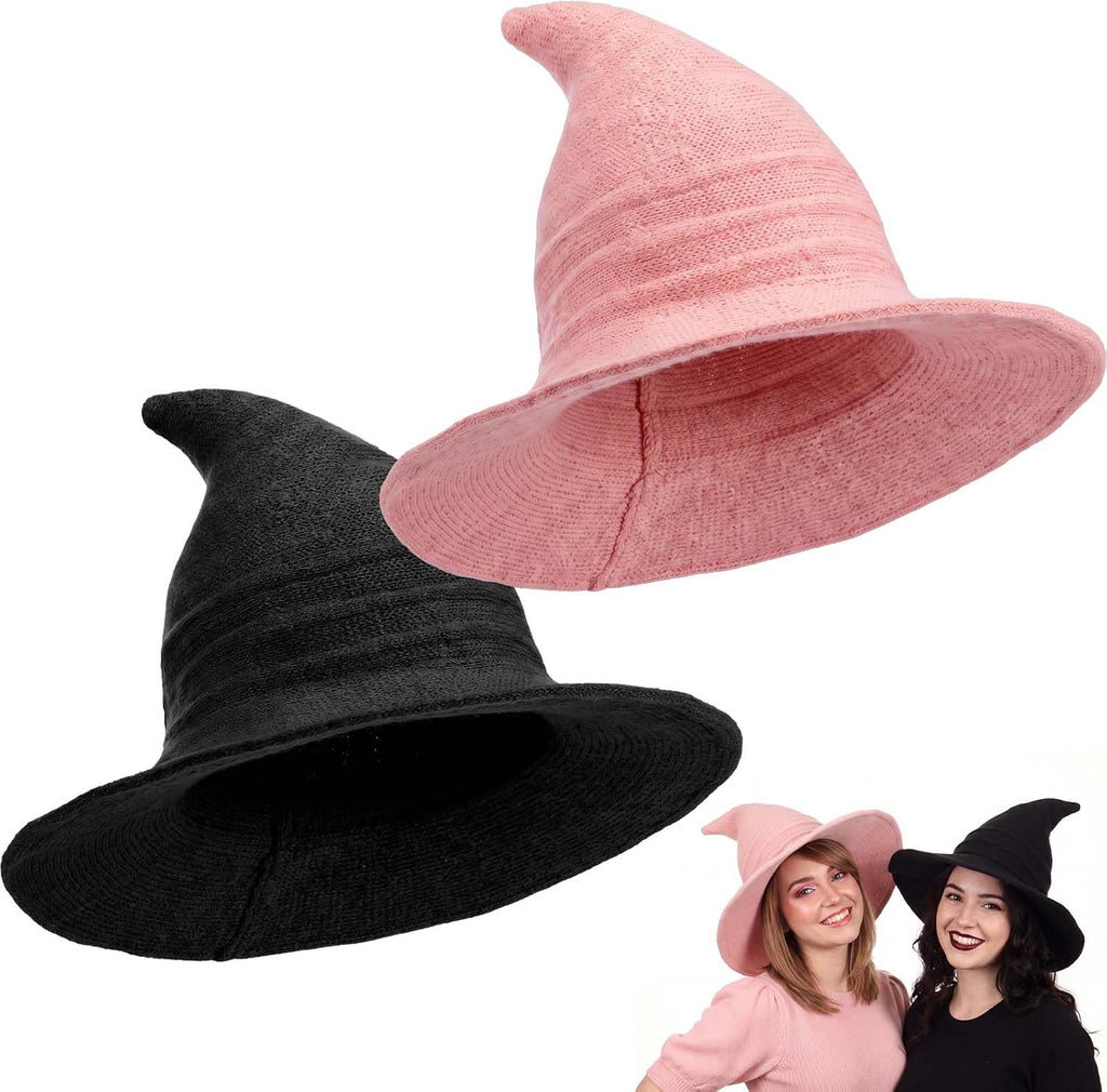 Boyiee Knitted Witch Hat Foldable Wide Brim Cap Pointed Felt Hat for Women Halloween Cosplay Costume Masquerade Accessory