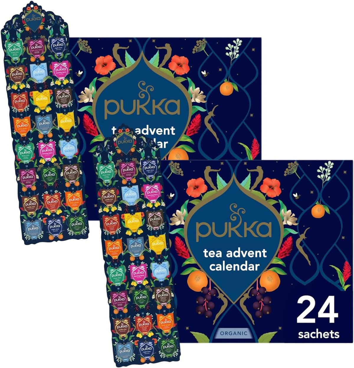 Pukka 2025 Advent Calendar Organic Tea Sampler, Selection of 24 Delightful Black & Green Tea Infusions, Christmas Gift Idea for Tea Lovers, 100% Organic (Pack of 2)