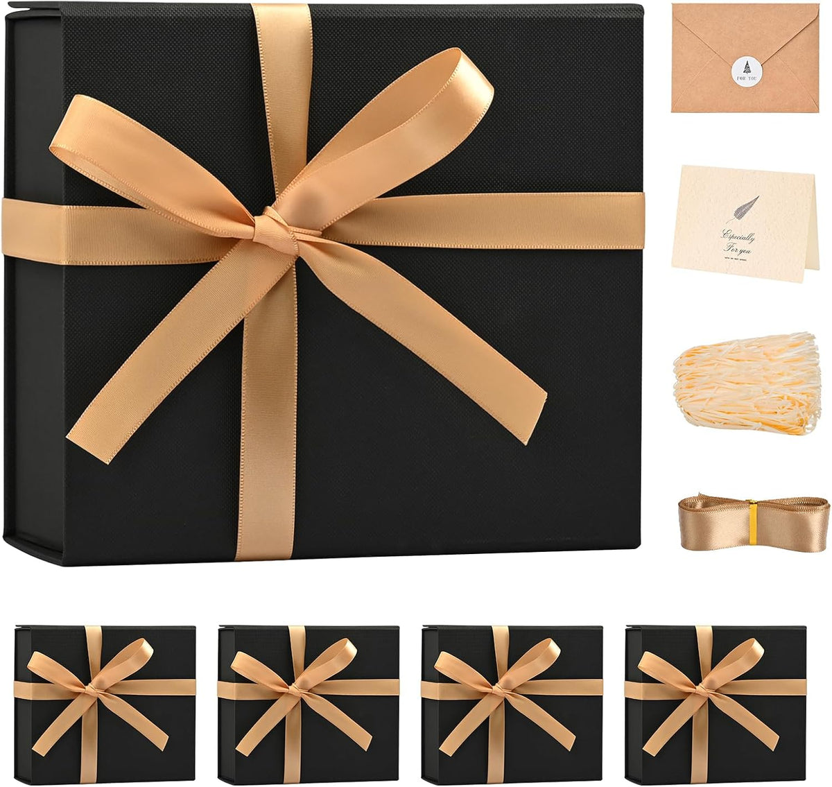 LIFELUM Black Magnetic Gift Box for Birthday Presents, 8"x7"x3"