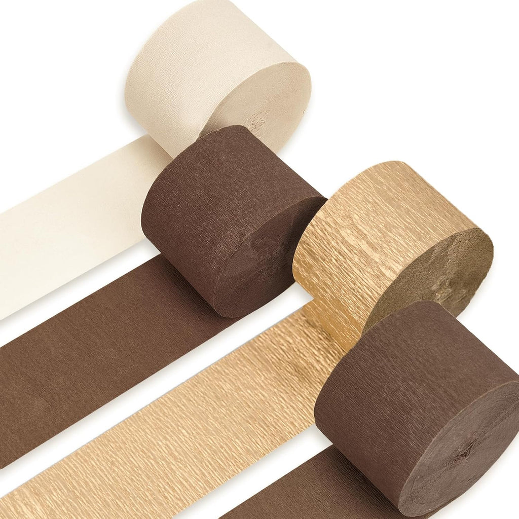PartyWoo Brown Crepe Paper 4pcs 328 FT Boho Neutral Streamers