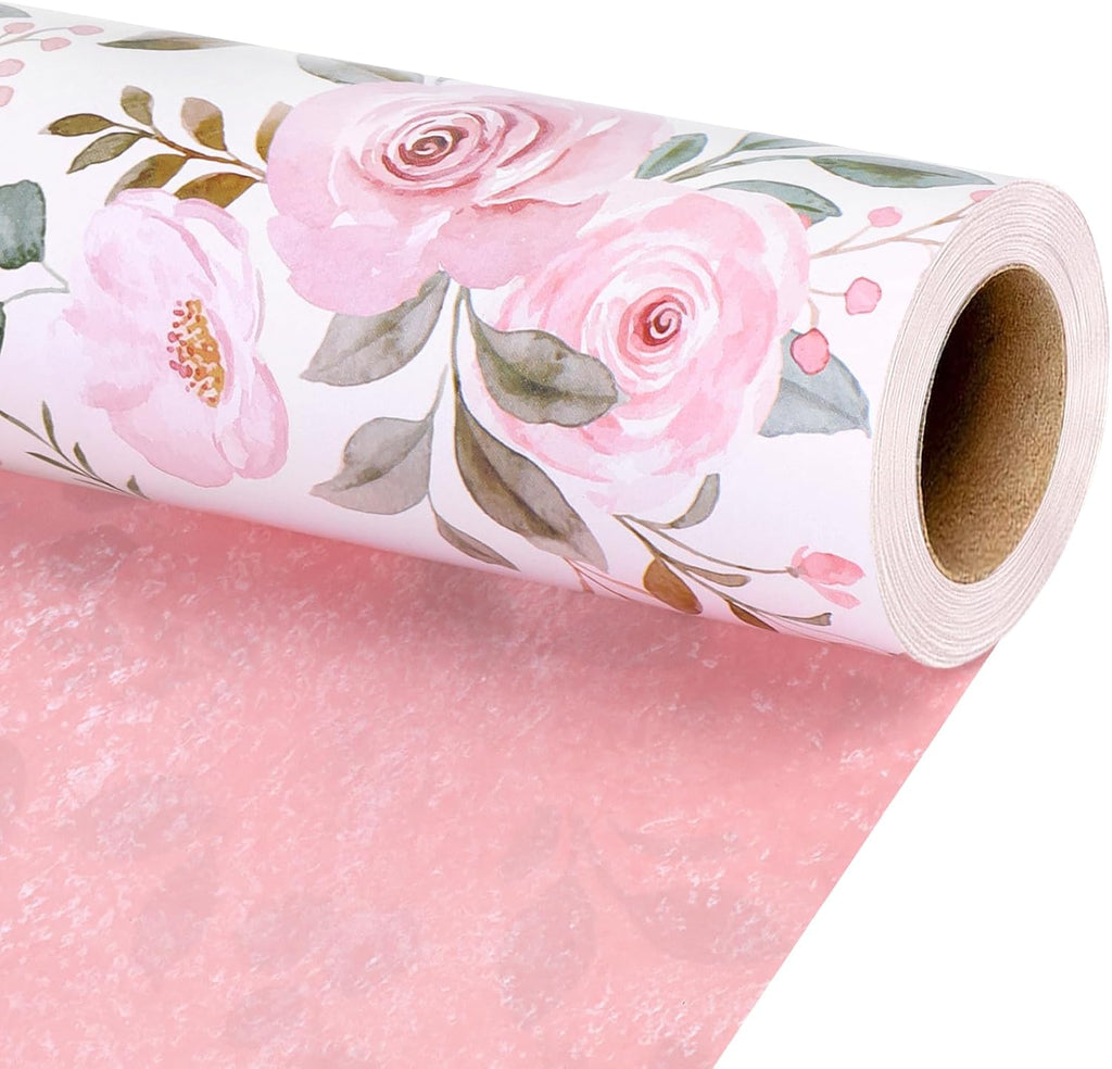 WRAPAHOLIC Jumbo Wrapping Paper Roll - 24 Inch X 100 Feet Jumbo Roll Rose with Silver Foil Design, Perfect for Wedding, Birthday, Holiday, Baby Shower and More Occasions