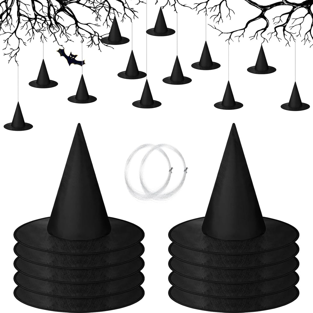 SATINIOR Halloween Witch Hat Hanging Decor Floating Witch Hat with Rope Accessory and Transparent Seamless Hooks