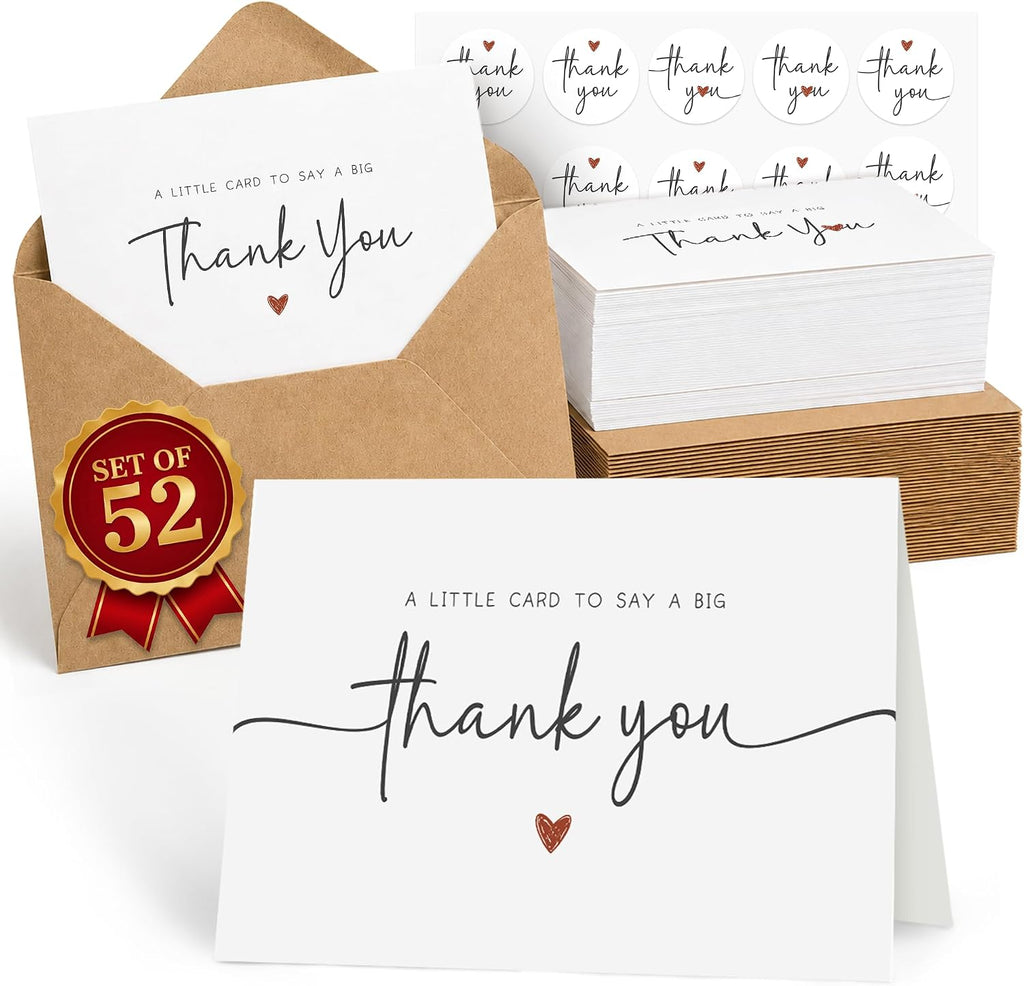 UnimaxPrint 52 Thank You Cards with Envelopes & Stickers, 4 Designs 3.5"x5"