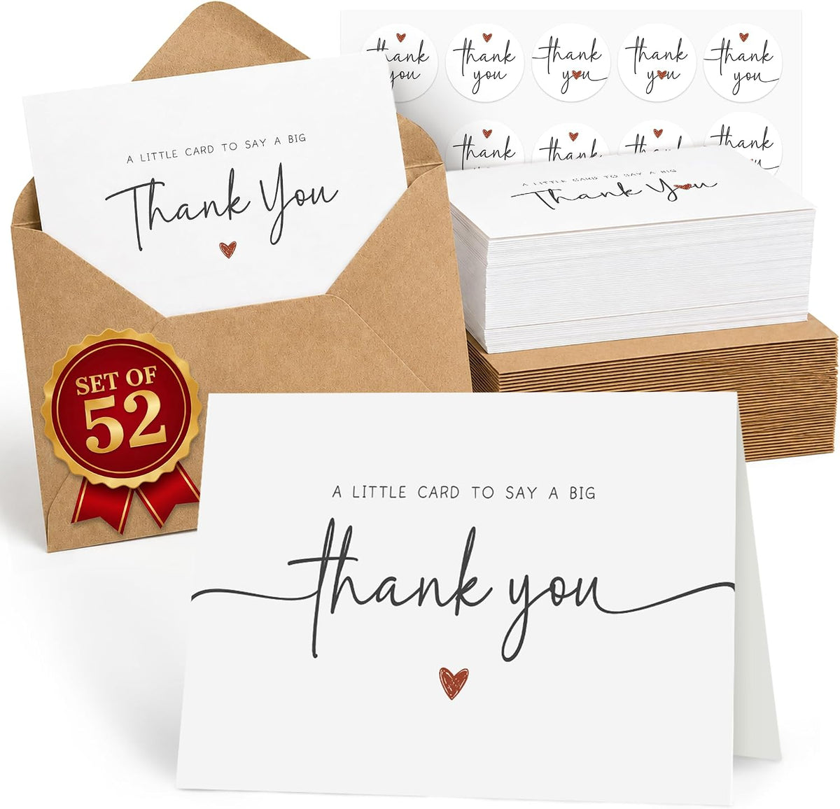 UnimaxPrint 52 Thank You Cards with Envelopes & Stickers, 4 Designs 3.5"x5"