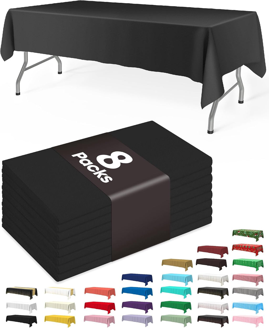 Pureegg Premium Use and Throw Table Covers 10 Pack 54x108 Inch Black for Rectangular Tables, Green Plaid