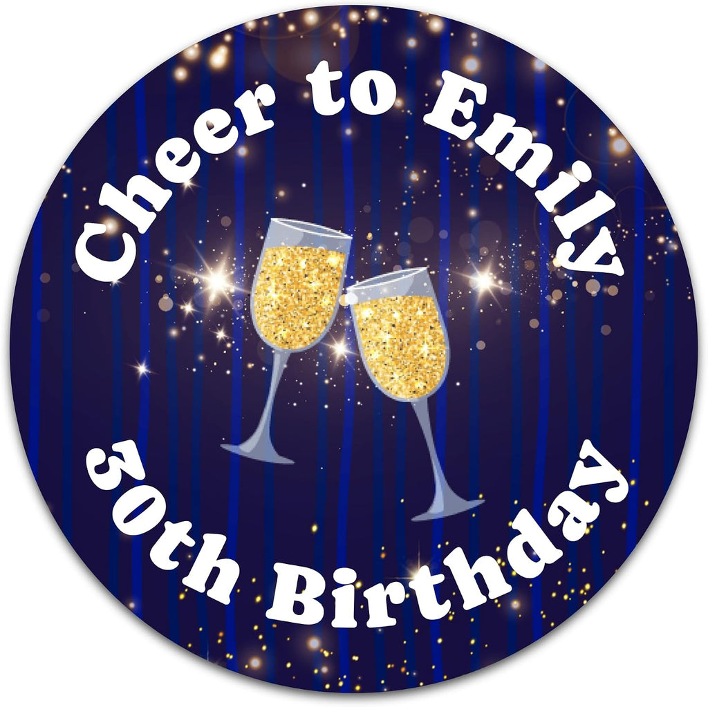 Custom Adult Birthday Stickers with Name & Age – Personalized Round Paper Labels for Milestone Birthday Party Favors, Goodie Bags, Treat Bags & Decorations (50-1000 Stickers) (Radiant Birthday)