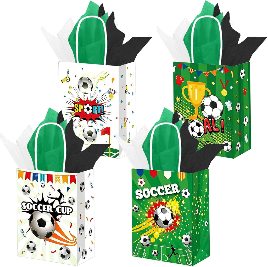 12 Pcs Soccer Goodie Bags with Handles, 2 Styles Soccer Snack Bags for Team, Soccer Snack Gift Bags for Birthday Game Day Sport Themed Party Supplies (8.3 × 6.3 × 3.1 in)