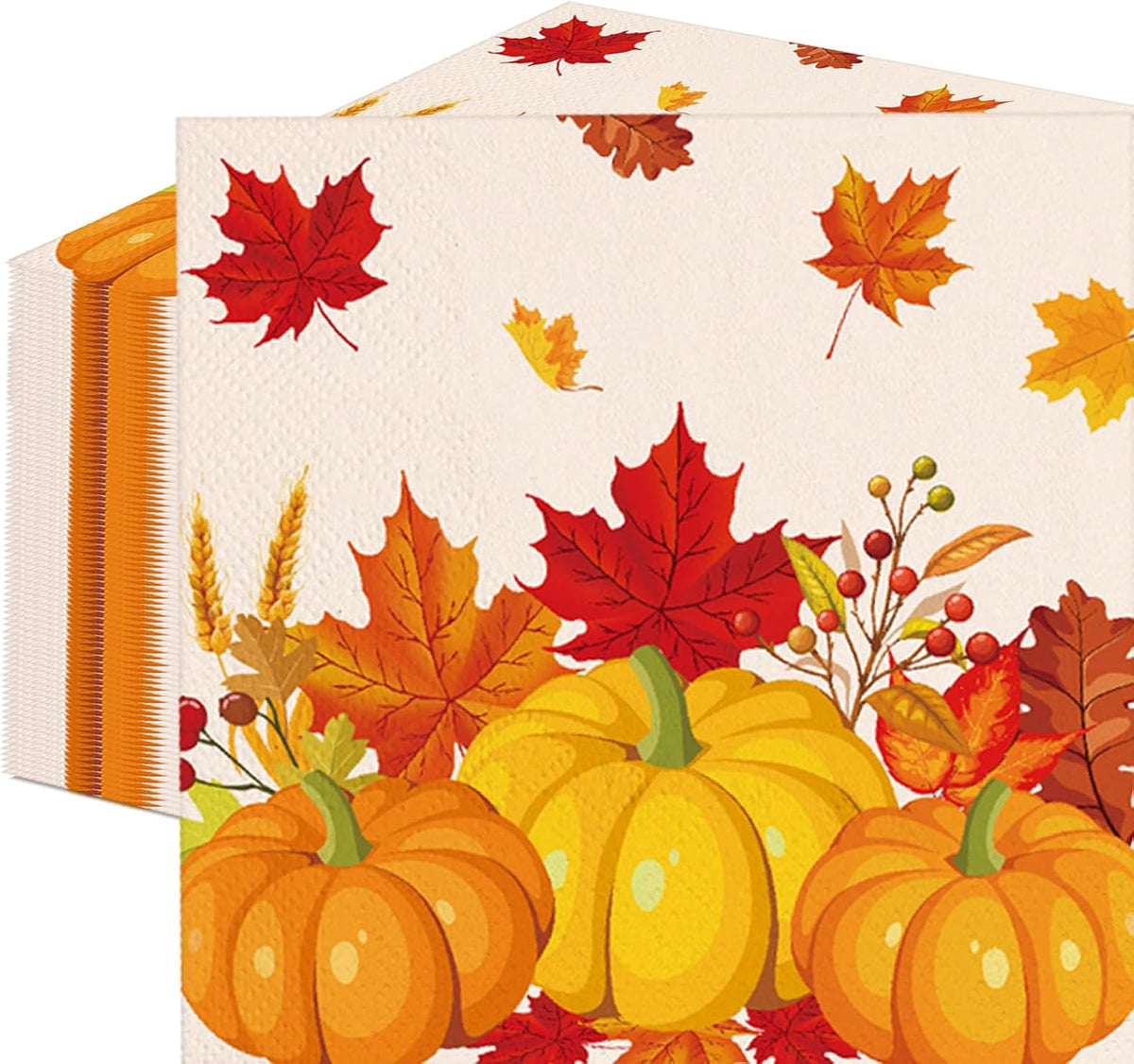 50 Count Fall Pumpkin Maple Leaf Paper Napkins, Disposable Autumn Harvest Party Napkins for Thanksgiving Day Dinner, Friendsgiving Feast, Cozy Fall Birthday Gatherings, Maple-Themed Table Decorations